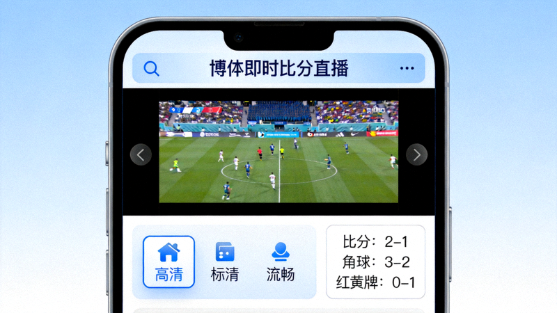 博体即时比分移动端直播观看界面演示 - 画质选择与实时数据面板
